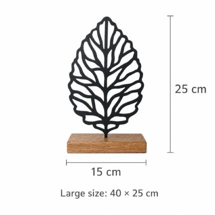 Leaf Vein Metal Table Sculpture on Wooden Base dimensions