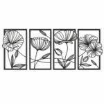 Line Art Poppy Flowers Framed Metal Wall Art on a white background