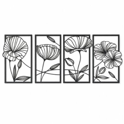 Line Art Poppy Flowers Framed Metal Wall Art on a white background