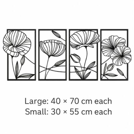 Line Art Poppy Flowers Framed Metal Wall Art dimensions