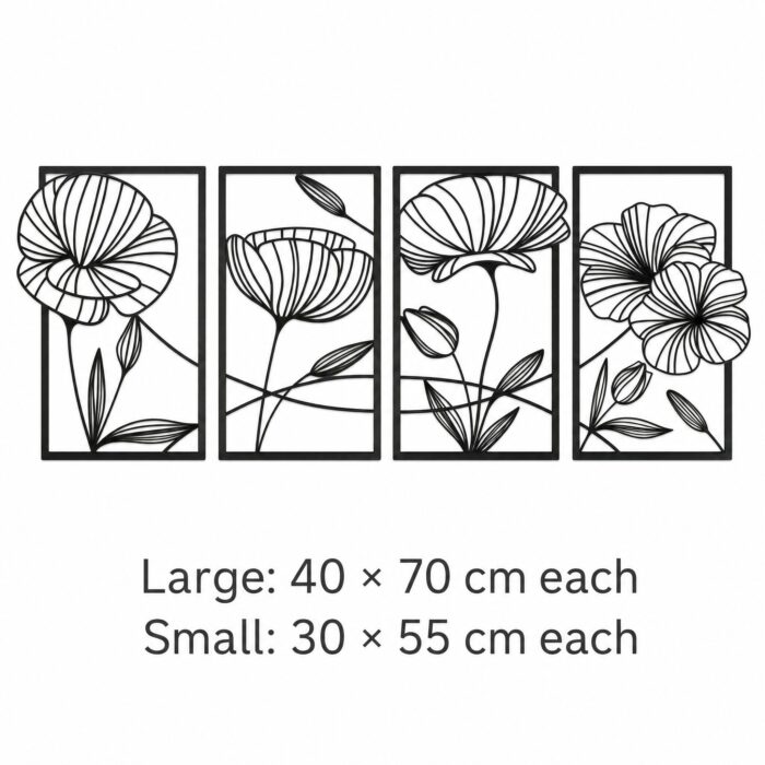 Line Art Poppy Flowers Framed Metal Wall Art dimensions