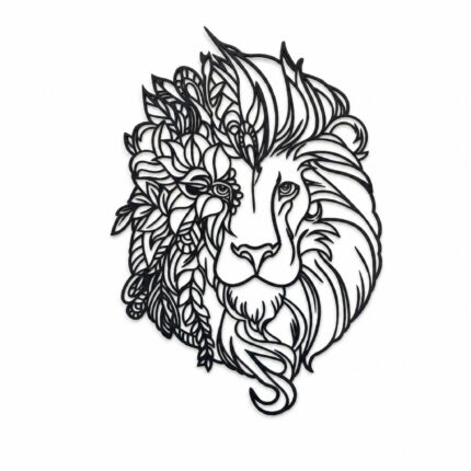 Lion Head Floral Mane Metal Wall Art on a white background