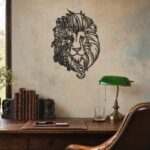 Lion Head Floral Mane Metal Wall Art in a living space