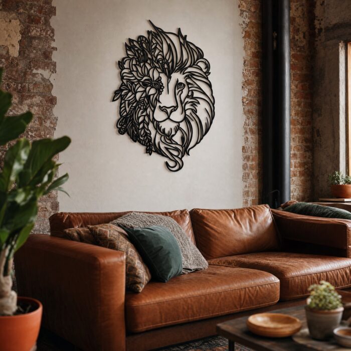 Lion Head Floral Mane Metal Wall Art styled at home