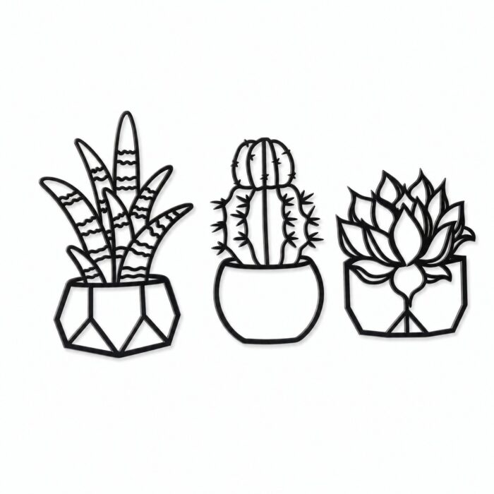 Mini Succulents Metal Wall Art on a white background