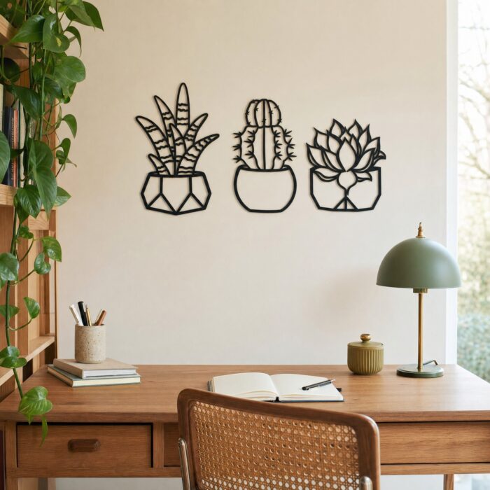 Mini Succulents Metal Wall Art styled at home