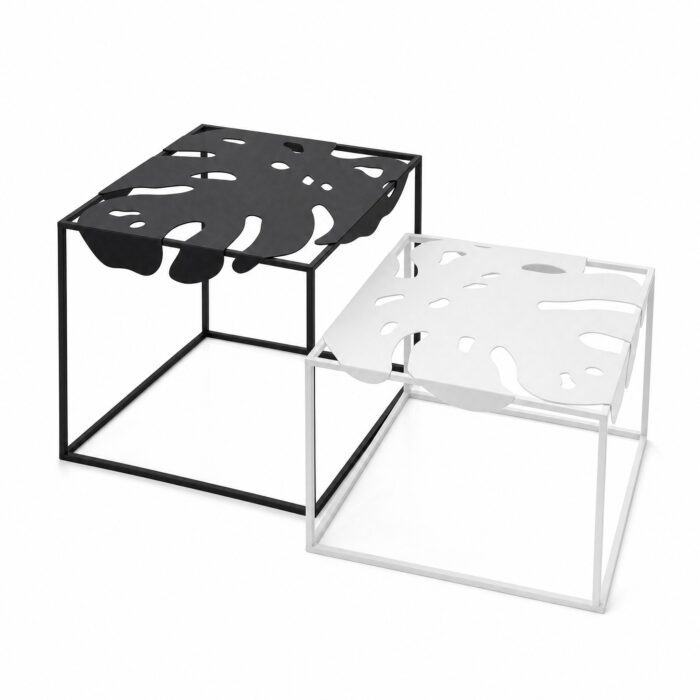 Monstera Cut-Out Metal Side Tables on a white background