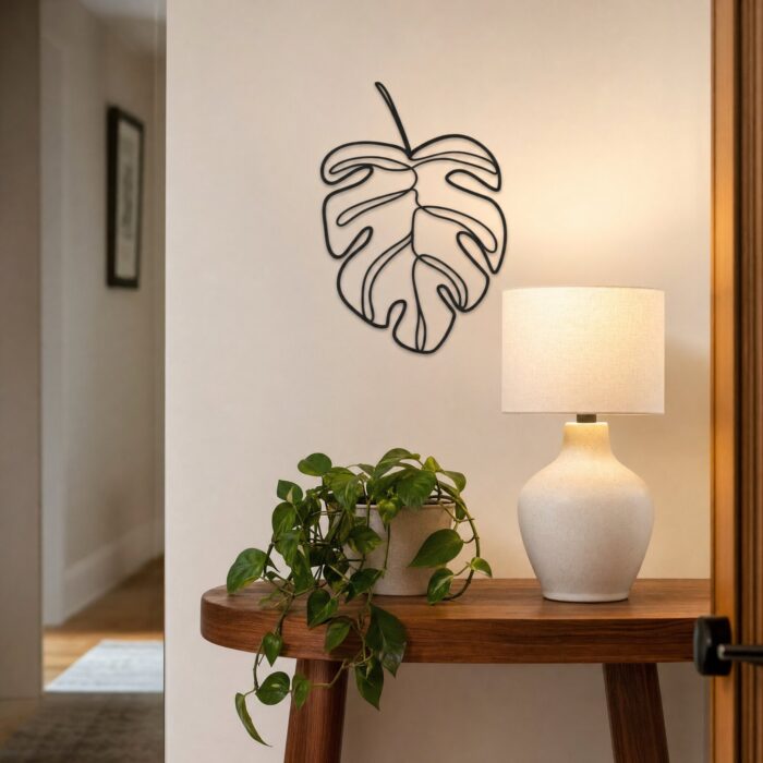 Monstera Leaf Outline Metal Wall Art styled at home