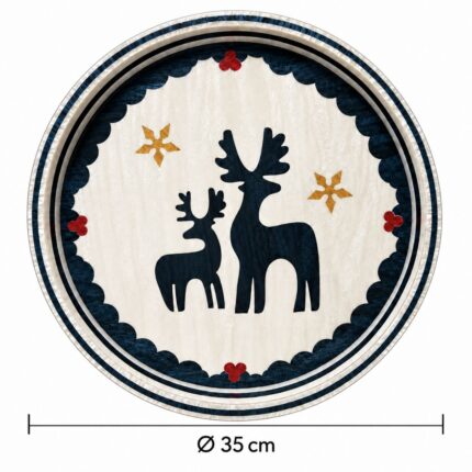 Navy Reindeer on Ivory round tray, size Ø35 cm