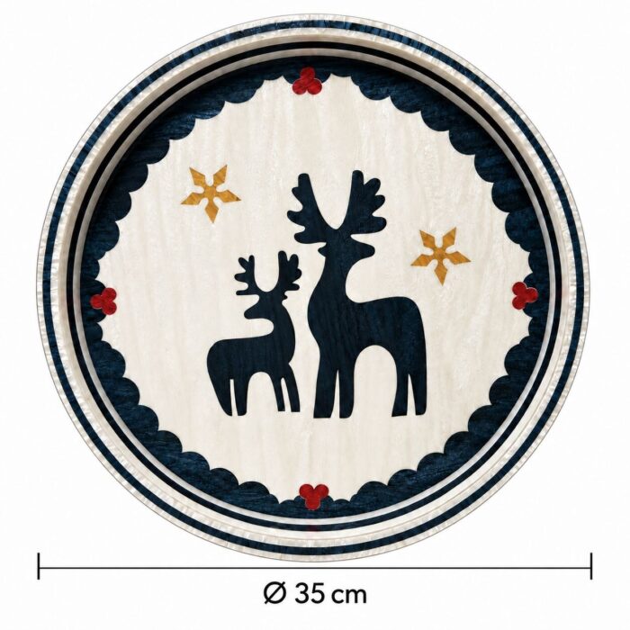 Navy Reindeer on Ivory round tray, size Ø35 cm