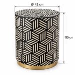 Geometric Weave Drum Stool, 42 cm Diameter × 50 cm Height, Black & Ivory — Dimensions: 42 cm diameter, 50 cm height
