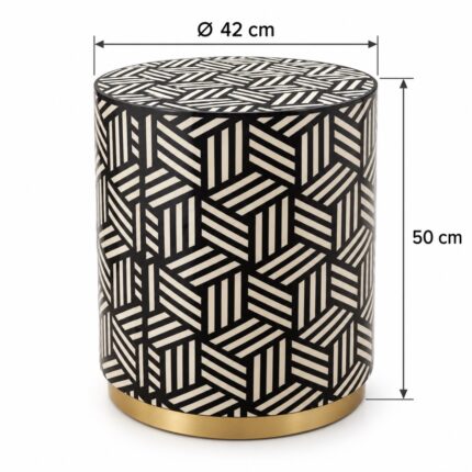 Geometric Weave Drum Stool, 42 cm Diameter × 50 cm Height, Black & Ivory — Dimensions: 42 cm diameter, 50 cm height