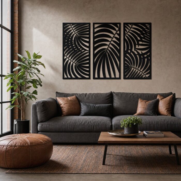 Palm Leaf Cut-Out Metal Wall Panels in a living space