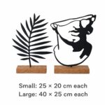 Palm Leaf & Face Silhouette Metal Table Sculptures on Wooden Base dimensions