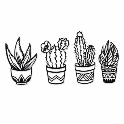 Potted Cactus Family Metal Wall Art on a white background