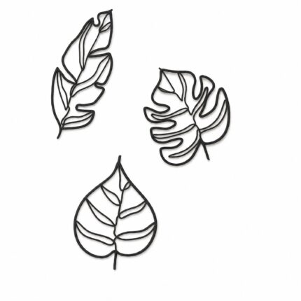 Three Leaves Outline Metal Wall Art on a white background