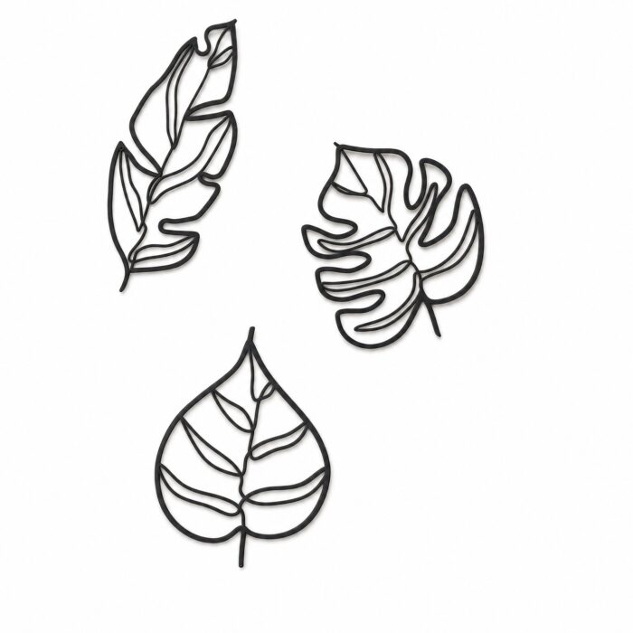 Three Leaves Outline Metal Wall Art on a white background