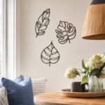Three Leaves Outline Metal Wall Art in a living space
