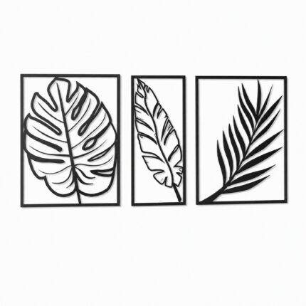 Tropical Leaf Trio Metal Wall Art on a white background