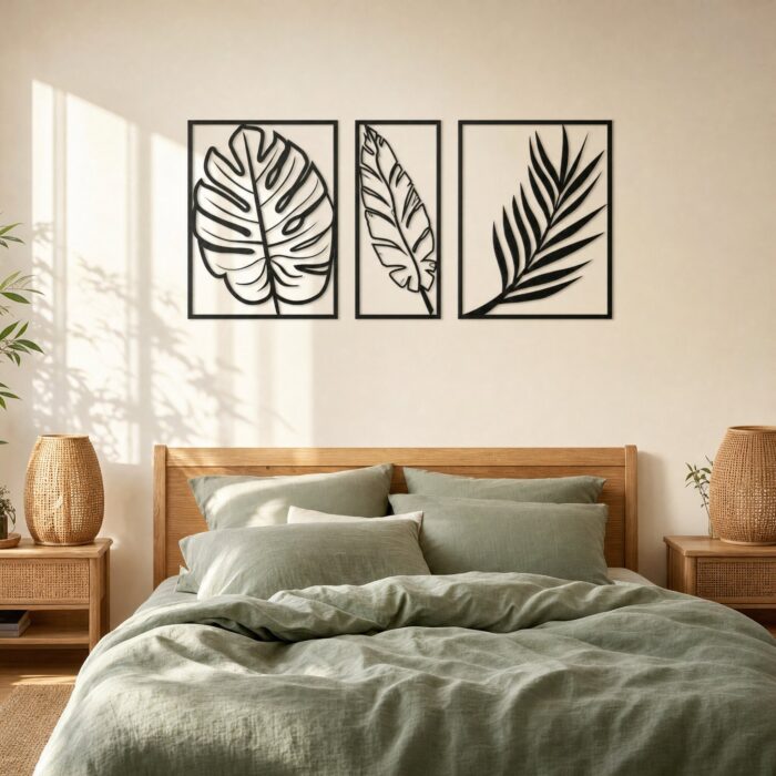 Tropical Leaf Trio Metal Wall Art styled at home