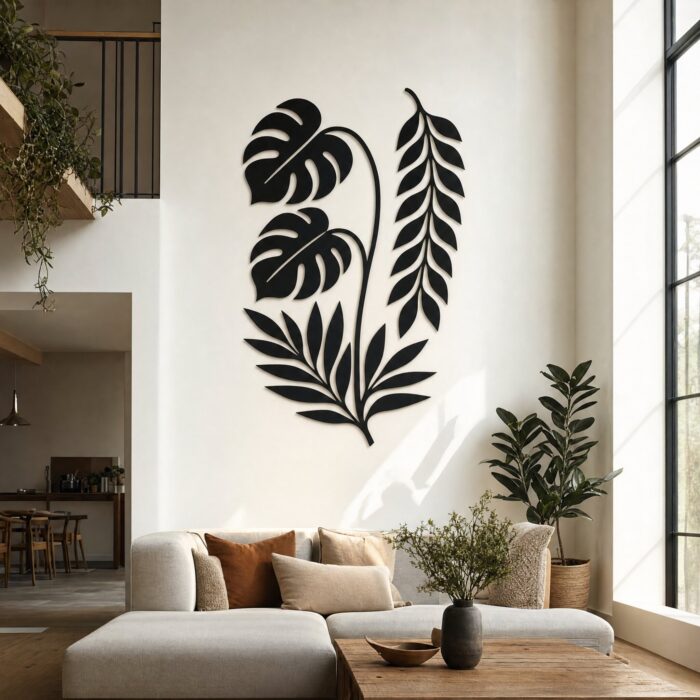 Tropical Leaves Statement Metal Wall Art in a living space