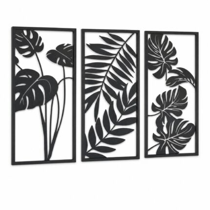 Tropical Leaves Tall Framed Metal Wall Art on a white background