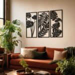 Tropical Leaves Tall Framed Metal Wall Art in a living space