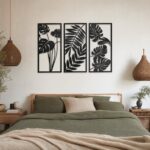 Tropical Leaves Tall Framed Metal Wall Art styled at home